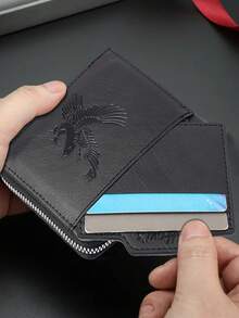 HOVI'S 1 ví gập siêu mỏng [11.5*9.5*2cm] + [Khóa kéo bằng da PU] + [Logo HOVI dập nổi] + [Nhiều ngăn đựng thẻ], Thích hợp cho nam và nữ đi công tác (Màu nâu đậm) - màu đen - Xem 5