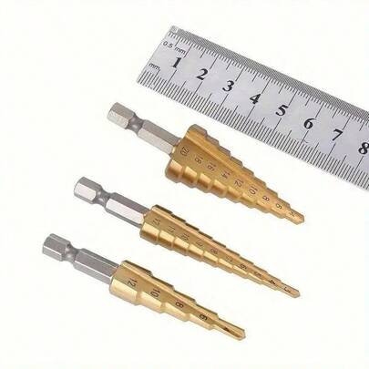 3/Pcs Drill Bit Durable -Coated HSS Step Power Tool Drill Bit Set And Single Ones 4-32Mm Multiple Sizes For Wood & Metal Drilling Easy To Read Measurements Includes Storage Case