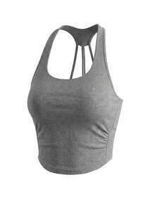 Áo hai dây gợi cảm có đệm mút dành cho nữ, áo tank top không tay ôm sát cơ bản cho mùa hè - Xám - Xem 3