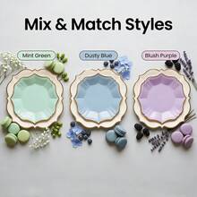 40 piezas Platos de papel desechables de color azul claro con blanco, platos de postre de 7 pulgadas (20 piezas) y platos de almuerzo de 9 pulgadas (20 piezas) con borde dorado, adecuados para revelación de género, cumpleaños, boda, Pascua, fiesta de verano - Azul y blanco - Ver 5