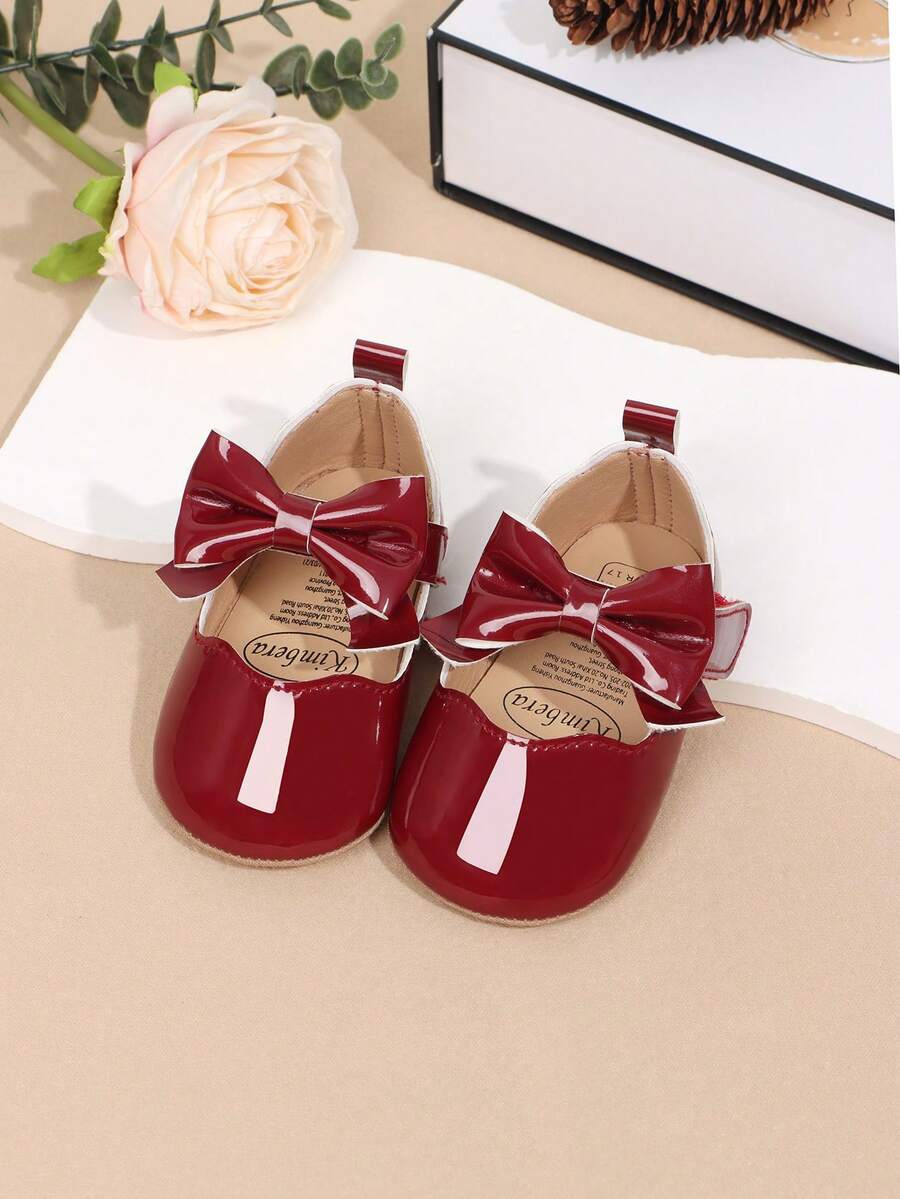 1 đôi giày bệt đế bằng chống trơn trượt, thoáng khí cho bé gái từ 0-15 tháng tuổi, kiểu dáng Mary Jane thanh lịch, phù hợp cho mùa xuân và mùa thu. - Đỏ - Xem 1
