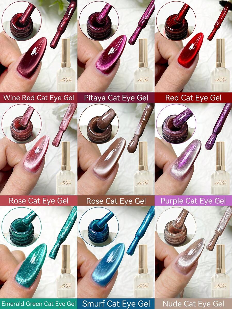 AiFer 1瓶15毫升水晶猫眼磁性凝胶指甲油，可卸UV LED凝胶，适合所有季节的美甲设计。