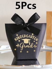 Kindergarten Graduation Gift Box, Foil Stamped Graduation Cap Pattern Ribbon Bow Favor Box, Black & White Square Party Celebration Return Gift Box, Graduation Season Commemorative Gift Box - View 22