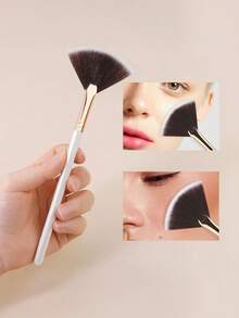 1支迷你扇形刷，高光刷，残粉刷，面部提亮刷，软毛刷，火焰化妆工具 - 彩色 - 查看 3