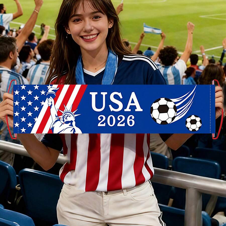1PC Handheld Banner Designed Specifically For The 2026 World Cup In The Americas, This Is An Essential Accessory For Fans Looking To Cheer On Their Home Team. Serving As A Patriotic Prop To Boost The World Cup Atmosphere-And A Great Photo Prop To Boot-It Is The Perfect Item For Use On Match Days. Dimensions: 63 X 15 Cm (24.8 X 5.9 In). - One Size Fits All - View 1