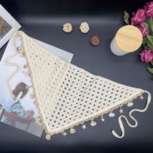 1pc Bohemian Style Korean Hollow Woven Shell Tassel Scarf, Women Summer Decorative Shawl Versatile Wrap, Ladies Beige Ocean Shell Tassel Knitted Hollow Lace Triangular Headband, Suitable For Daily Wear, Sports, Beach, Vacation - Starfish Sequins - View 6