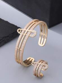 Bộ 1 chiếc vòng tay và nhẫn nữ đính đá Cubic Zirconia thời trang, thiết kế ghim cài, thích hợp đeo hàng ngày, quà tặng cho phái nữ, quà tặng dịp Eid Al-Fitr & Eid Al-Adha, phân phối sỉ. - ghim - Xem 7
