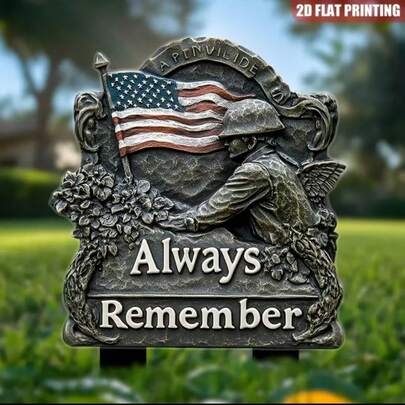 2D Flat Printed Patriotic Soldier Garden Stake, Decorative Acrylic Outdoor Garden Art, Ground Stake Style, Suitable For Independence Day, Veterans Day