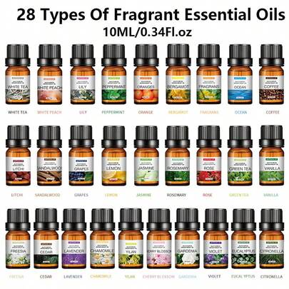 1 Pc Water-Soluble Perfume Oil Aromatherapy Oil Essential Oil 10ml/0.34fl.Oz Cherry Blossom,Fragrans,Violet,Chamomile,White Peach,Lavender,Eucalyptus,Vanilla,Peppermint,Grape,Lichee Essential Oils Used For Humidifier, Diffuser, DIY Perfume ,Candle Making