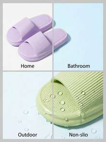 Pantuflas de interior/baño de EVA para hombres y mujeres, adecuadas para uso en el hogar, la playa o la ducha - 2 pares de zapatos, morados y verdes - Ver 5