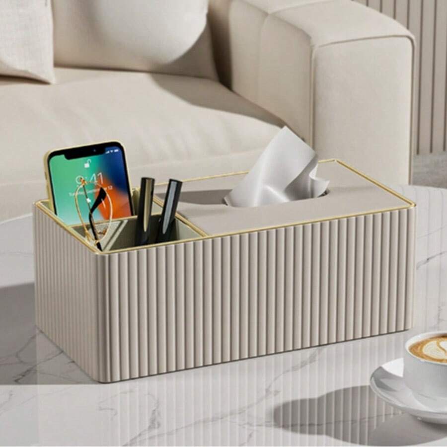 Hộp đựng khăn giấy hình chữ nhật bằng da PU - Hộp đựng khăn giấy đa năng, có thể đựng khăn giấy và điều khiển từ xa, thích hợp để trên bàn đầu giường và bàn phụ.