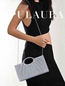Bolso de mano de noche con cristales brillantes de OpulAura, diseño elegante plisado con brillo y correa de cadena metálica, bolso de fiesta brillante y glamoroso para mujeres, novias, que combina perfectamente con atuendos y vestidos de fiesta para Año Nuevo, adecuado para baile de graduación, boda y eventos de gala - Plateado - Ver 8