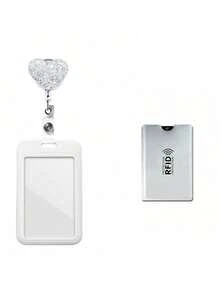 Multi-Color Retractable ID Badge Holder, Anti-Lost Device, Meal Card, Work Card, Heart Decor, Adjustable Transparent ID Card Sleeve, Extendable Design, Fits Most Card Sizes, Convenient To Carry - Multicolor - View 19