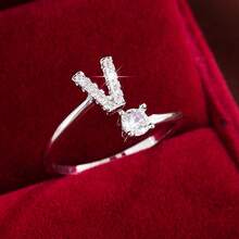 1 chiếc nhẫn điều chỉnh được, thiết kế chữ cái tiếng Anh tối giản, đính đá Cubic Zirconia, dành cho nữ. - Nhiều màu - Xem 15