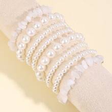 6 chiếc vòng tay hạt ngọc trai thủy tinh giả thời trang Charm Girl, vòng tay dây đàn hồi nhiều lớp, thời trang & chất lượng cao, không gây dị ứng - trắng - Xem 13