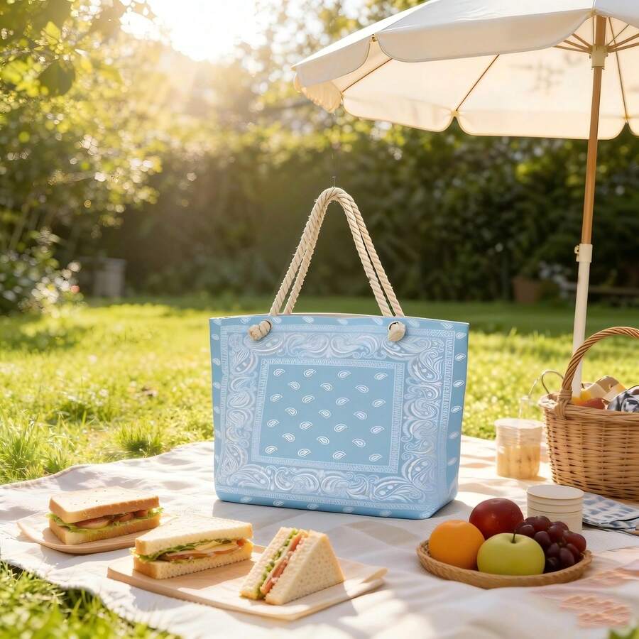 1 件紫色海龟印花大号帆布手提袋，波西米亚风紫色海龟帆布手提袋，适合海洋爱好者的夏季沙滩大号包，海龟印花大号帆布沙滩手提袋，夏季度假旅行包 - 淺藍色 - 查看 1