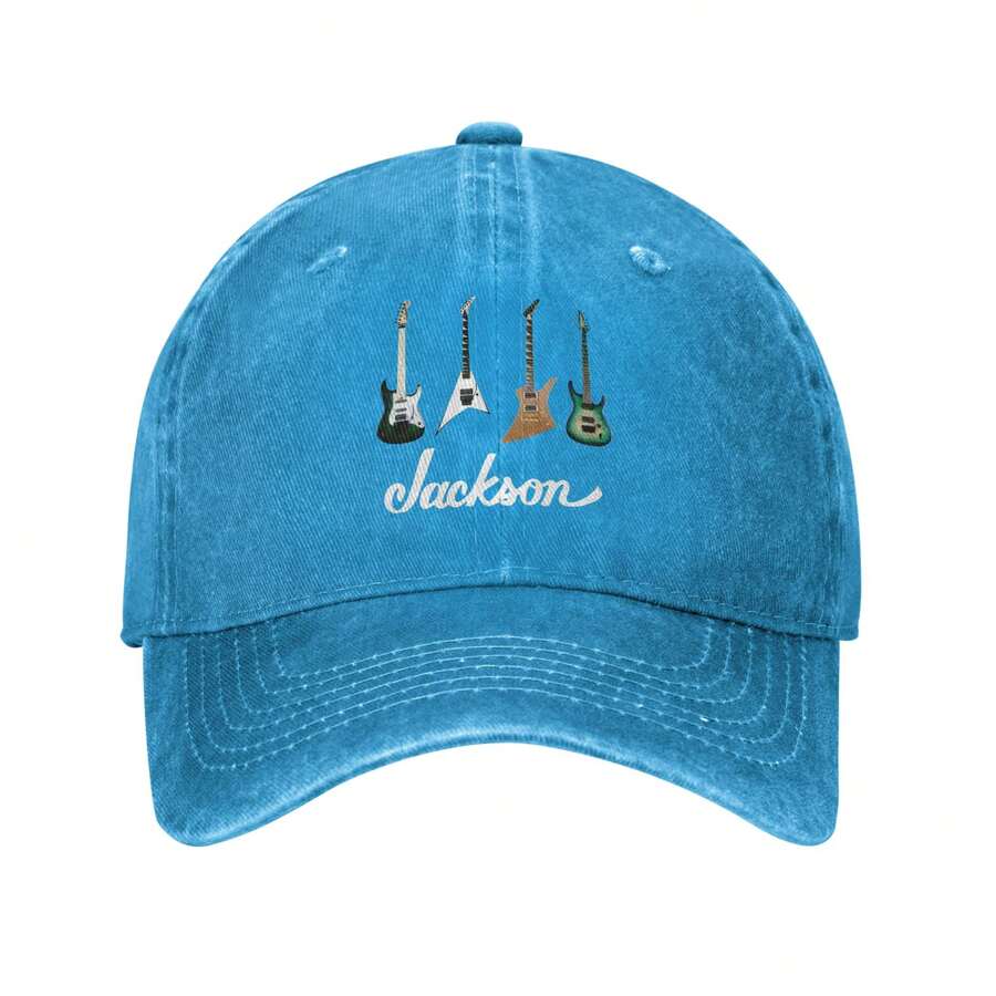Fashion Baseball Cap Jackson Guitar Graphic Design, Men Women Adjustable Vintage Washed Cotton Unconstructed Sun Hat, Idea Gift - Blue - View 1