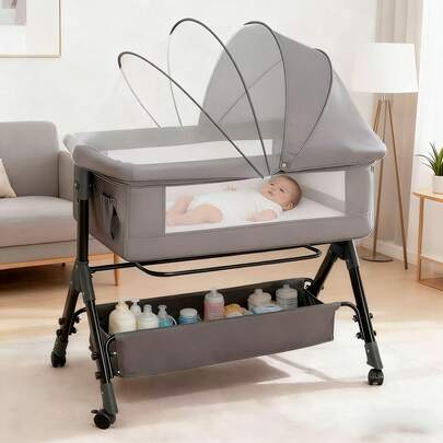 3-In-1 Baby Crib, Baby Bed,Baby Bassinet,Boasting Effortless Smooth-Gliding Wheels, Height-Adjustable Frame, Gentle Rocking Motion, Breathable Mesh Panels For Optimal Airflow,Bedside Bed For Babies,Essential Goodies For Growing Kids, Baby Need,Baby Stuff, Essential For New Mothers,Newborn Gift