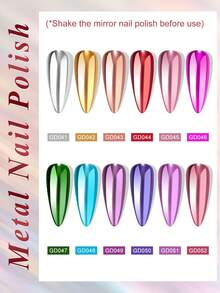 Mtssii 7.5毫升镜面效果金属指甲油，金银紫蓝金属美甲艺术指甲油，无需烘烤，DIY，自然速干，超亮泽效果，美甲用品，持久易涂抹 - 彩色 - 查看 2