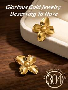 2 Pcs Of Women's 18K Gold Flower Ear Studs As A Women's Earpiece, Featuring Intricate Texture, Hammered Finish, Substantial Earpiece, Low-Allergenic Stainless Steel Material, Simple Design, Suitable As A Birthday Gift. - Gold - View 3
