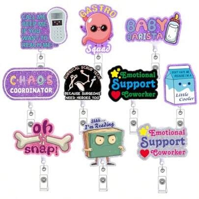 10 Pcs Funny Nurse Nursing Badge Reel Accessories Xray Ortho Chaos Coordinator RN LPN CNA MA Cute Badge Holder Retractable With Alligator Clip Medical Badge Clips ID Card Gift