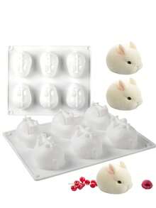 1pc 6-Cavity Large 3D Easter Bunny Silicone Mold, 6-Cavity Rabbit Shaped DIY Baking Mold Suitable For Mousse, Cake, Soap, Jelly, Candle, High Quality Silicone Mold And Healthy For Baking, Soap Making And DIY Projects - View 3