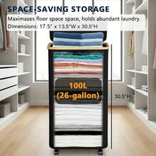 Laundry Hamper With Wheels And Lid, 100L Rolling Clothes Basket With 4 Wheels 2 Locking, Bamboo Handle & Frame Always Upright, Collapsible For Bedroom Bathroom Dorm RV Camping,Black - màu đen - Xem 3