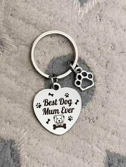 Engraved Dog Mom Birthday Keychain, Birthday Gift From Dog, Casual, Party, Cute, Street, Elegant, Zinc Alloy