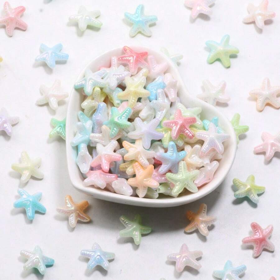 50pcs 15mm Multicolor Acrylic Starfish Beads, Suitable For Jewelry Making, Bracelet Necklace Earring Accessories - Starfish - View 1