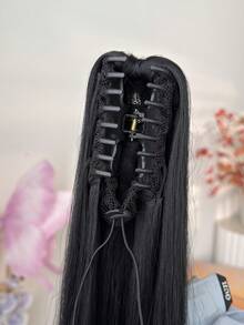 HEYPINK 38-Inch Extra Long Straight Synthetic Hair Ponytail Extension, Ombre Brown To Burgundy Black, Claw Clip Ponytail Hair Accessory Suitable For Women Party And Daily Use - Dark Brown - View 7