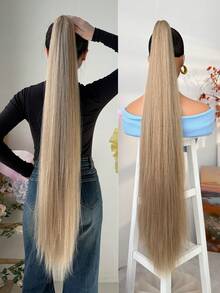HEYPINK 38-Inch Extra Long Straight Synthetic Hair Ponytail Extension, Ombre Brown To Burgundy Black, Claw Clip Ponytail Hair Accessory Suitable For Women Party And Daily Use - Dark Brown - View 13