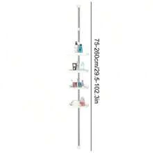4-Tier Adjustable Corner Bathroom Shelf, Freestanding Bathroom Storage Rack, Shower Gel Shampoo Soap Holder - White - View 2