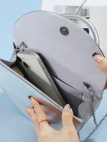 Nouveau sac à main de mode minimaliste de luxe, sac de soirée pour femme de haute qualité de couleur unie avec une bandoulière métallique amovible, pochette élégante, cadeau idéal pour les femmes - Argent - Voir 4