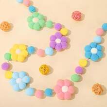 3D Felt Flower Pennant, Cute Felt Flower Ball Hanging Decor, Boho Style Felt Flower Ball Flag, Spring Felt Ball Flag Cute Flower Felt Hanging Decor, Colorful Pom Pom Flag, Home Decor, Spring Easter Home Fireplace Wall Party Supplies - Multicolor - View 10