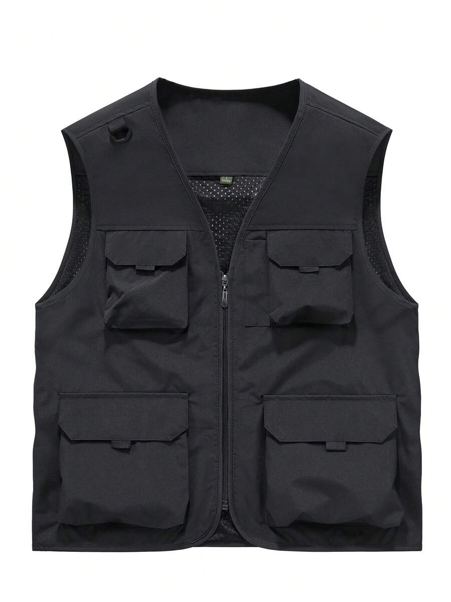 Rompi Olahraga Luar Ruangan Pria untuk Mendaki Gunung dengan Banyak Kantong, Jaket Olahraga Kasual Longgar, Warna Hitam untuk Musim Semi & Gugur dan Musim Panas - Hitam - View 1