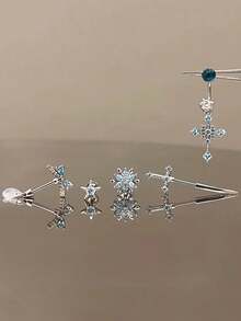 1件闪亮恶魔耳钉，百搭耳骨耳钉，雪花耳环，女士款，蓝色 - 彩色 - 查看 4