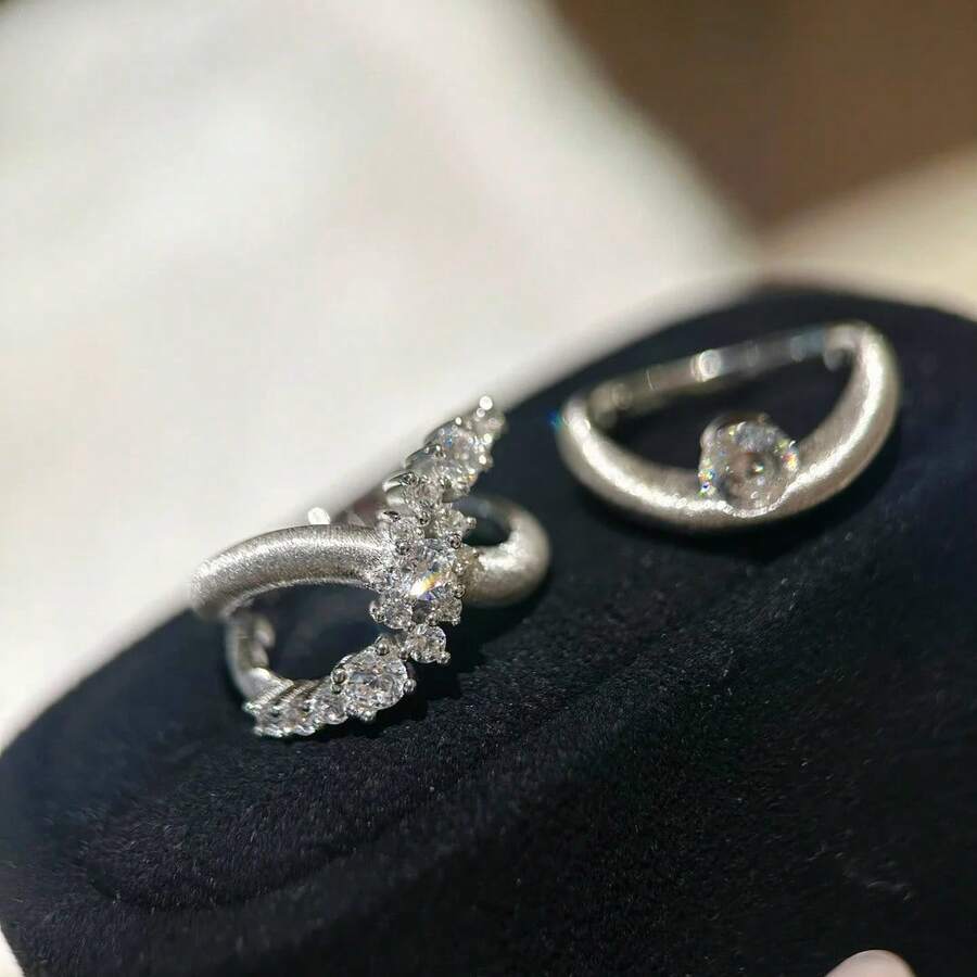 1 Piece Of Solid Color Diamond-Embellished Brushed Irregular Cross Ring, Simple And Versatile - 金色交叉戒指 - 查看 1