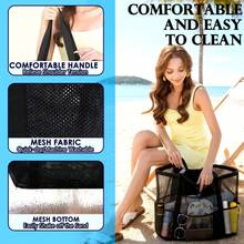 Bolsa de playa grande de malla con bolsillo con cremallera, esencial para viajes familiares, vacaciones y cruceros - Negro - Ver 6