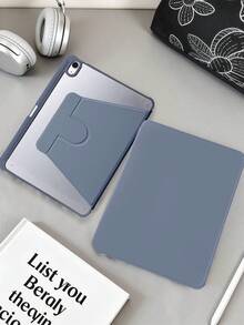 360°旋转亚克力高透明可折叠平板电脑保护套，适用于iPad Mini 6/Mini 7/Air/Air2/9.7/10.2/10.5/Air4/Air5/第十代/10.9/Pro11/Air11(M2)2025/Air13(M2)2024/Pro11(M4)2024/Pro13(M4)2024 12.9英寸/Air 13(M3 2025)/Air 11英寸(M3) 2025/(A16) 11英寸第十一代2025款，高透明亚克力后盖，多角度360°旋转支架，内置笔槽，软边全包覆式设计，简约/休闲/经典平板电脑保护套（不含平板电脑） - 燻衣紫 - 查看 1