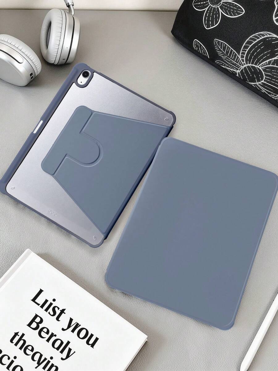 360°旋转亚克力高透明可折叠平板电脑保护套，适用于iPad Mini 6/Mini 7/Air/Air2/9.7/10.2/10.5/Air4/Air5/第十代/10.9/Pro11/Air11(M2)2025/Air13(M2)2024/Pro11(M4)2024/Pro13(M4)2024 12.9英寸/Air 13(M3 2025)/Air 11英寸(M3) 2025/(A16) 11英寸第十一代2025款，高透明亚克力后盖，多角度360°旋转支架，内置笔槽，软边全包覆式设计，简约/休闲/经典平板电脑保护套（不含平板电脑） - 燻衣紫 - 查看 1