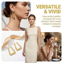 Gold Heart Bead Earrings, Geometric Ball And Heart U-Shape Design, Fashionable And Elegant For Women's Daily Wear - Gold - View 9