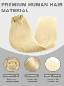 SUYYA 铂金色直发 18 英寸 120 克 8 片装 无痕夹式接发片 隐形边缘 PU 发网 自然黑真人处女发 无痕夹式接发片 - S60 - 查看 3