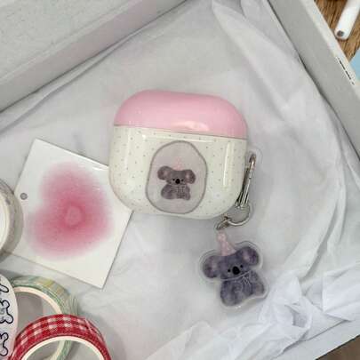 Korean Minimalist Polka Dot Koala Matching Koala Pendant Earphone Case Suitable For AirPods Pro 3, New Pro 2, Cute Apple 4 Minimalist 3 Personalized 1/2 Generation Earphone Case For Girls