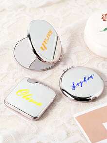 Personalisierter runder/quadratischer Make-up Spiegel, Edelstahl Spiegel mit individuellem Text, tragbarer Klappspiegel für Frauen, doppelseitiger Edelstahl Kosmetikspiegel, Mini Make-up Spiegel für Studenten, Geschenk für Freundin/Freund - Verschiedenfarbig - Übersicht 2