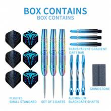 HUANQU 3pcs Colorful Blue Stainless Steel Hard Tip Darts Set, Includes Spare Flights, Shafts, Sharpening Stone And Portable Storage Box, Competition Practice Home Party Game Equipment, Suitable For Beginners And Pros, Father's Day Holiday Gift Choice - Multicolor - View 4