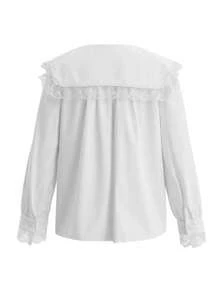 ii Plus Size Women Loose Petal Sleeve Shirt With Peter Pan Collar White - White - View 5
