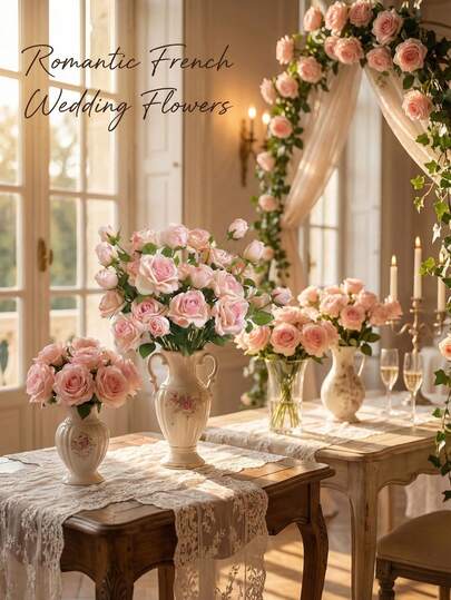 1/4/12支装仿真粉色玫瑰，适用于婚礼、法式风格、轻奢风格、ins风家居装饰、婚礼布置、烛光晚餐、圣诞派对、餐桌中心装饰、户外花园装饰，也可作为乔迁礼物、结婚礼物、周年纪念礼物、生日礼物、母亲节礼物。