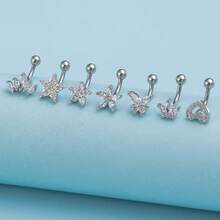 7件套Y2K辣妹穿孔饰品套装，闪亮水钻爱心星星蝴蝶肚脐耳软骨眉钉穿孔饰品套装 - 銀色 - 查看 8