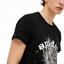 Sp5der Tees Unisex Y2k  T Shirts, Vintage Tees Summe Short Sleeve Streetwear Unisex, Classic Sp5der Print - 黑色 - 查看 4