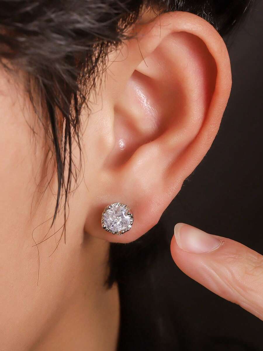 1 Đôi bông tai đính đá CZ lấp lánh hình vương miện bạc, thiết kế tối giản sang trọng, trang sức unisex, hoàn hảo cho đeo hàng ngày, đi làm, hẹn hò và là lựa chọn quà tặng lý tưởng. - A - Xem 1